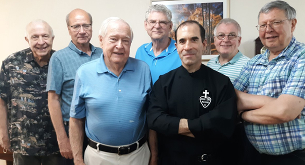 The Christ the King Community: (l-r): Fr. Blaise Czaja, CP; Fr. Jim Strommer, CP; Br. Carl Hund, CP; Fr. Joe Moons, CP; Br. Nicholas Divine, CP; Fr. Jack Conley, CP; and Fr. E. John Hilgert, CP.