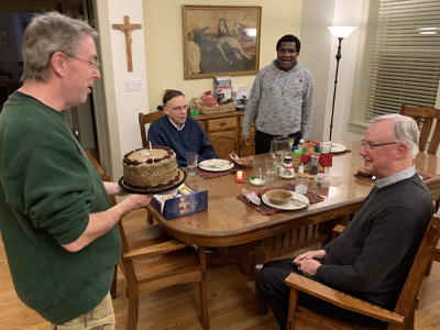 Celebrating Fr. Don's 81st birthday with St. Vincent Strambi Community.