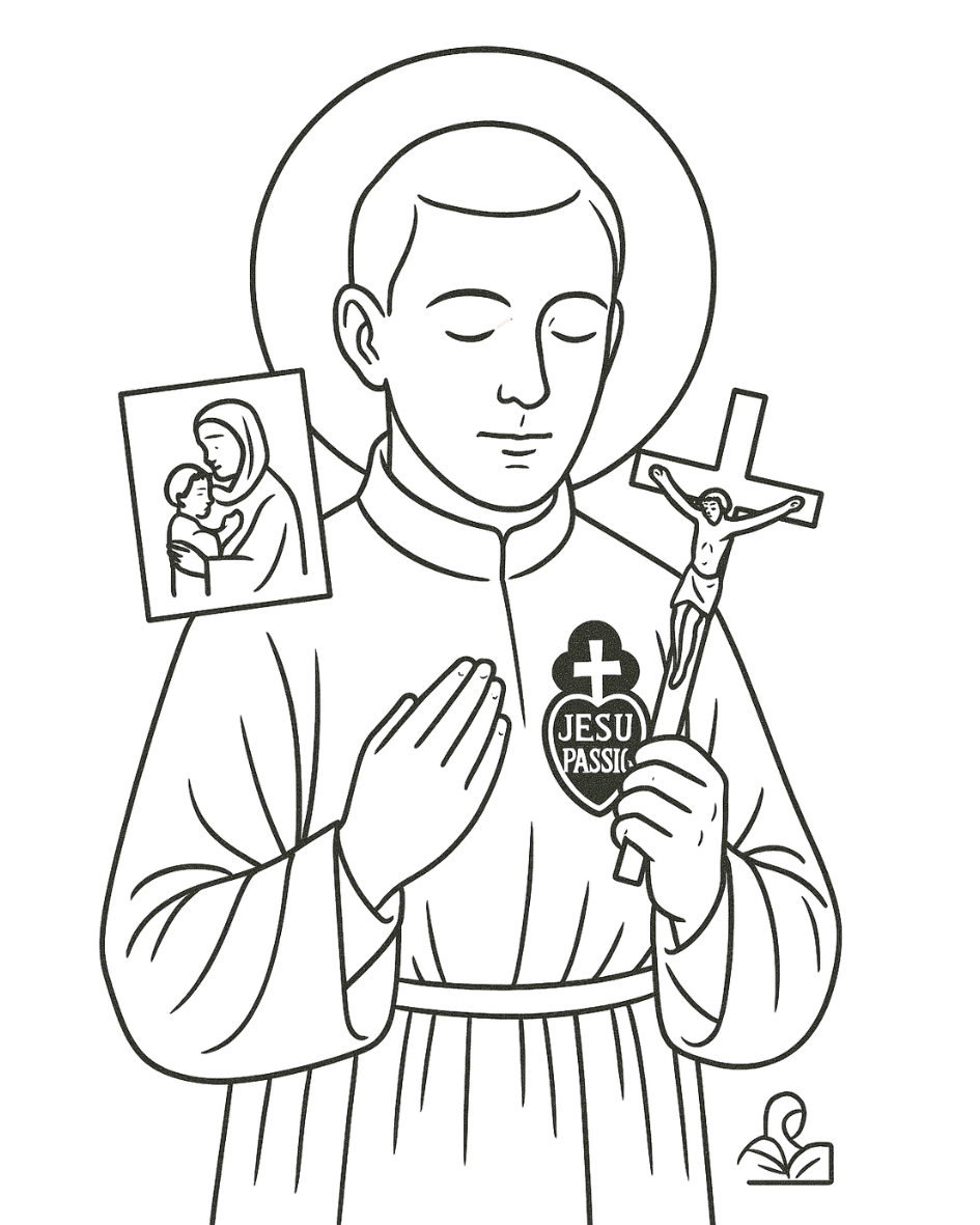 Line drawing of St. Gabriel of Our Lady of Sorrows