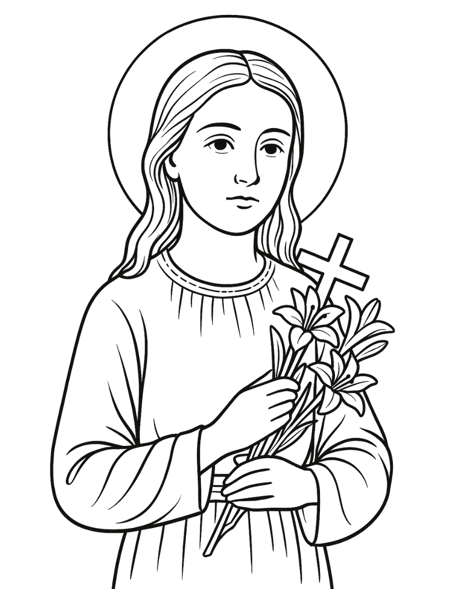 Line drawing of St. Maria Goretti