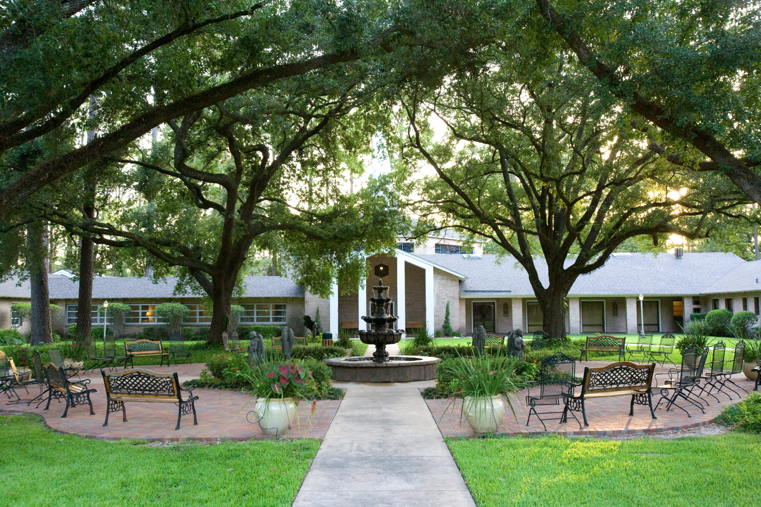 A beautiful, peaceful retreat center surrounded by trees in Houston, Texas