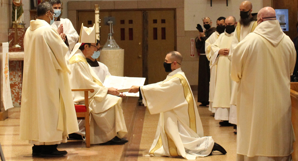 Nicholas receives the Gospels from Bishop Bartosic