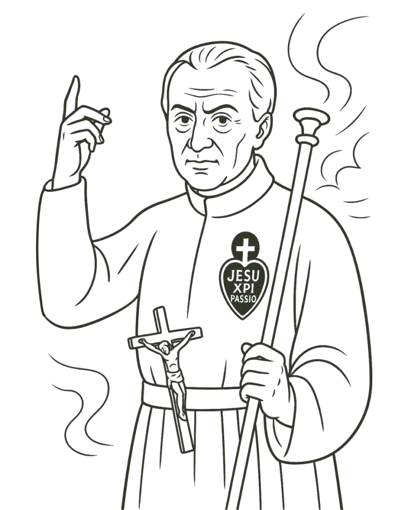 Line drawing of St. Paul of the Cross, founder of the Passionists