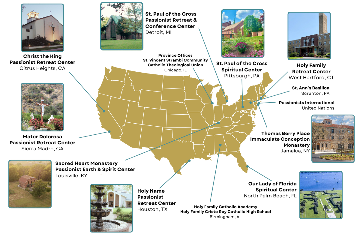Map of Passionist locations across the United States
