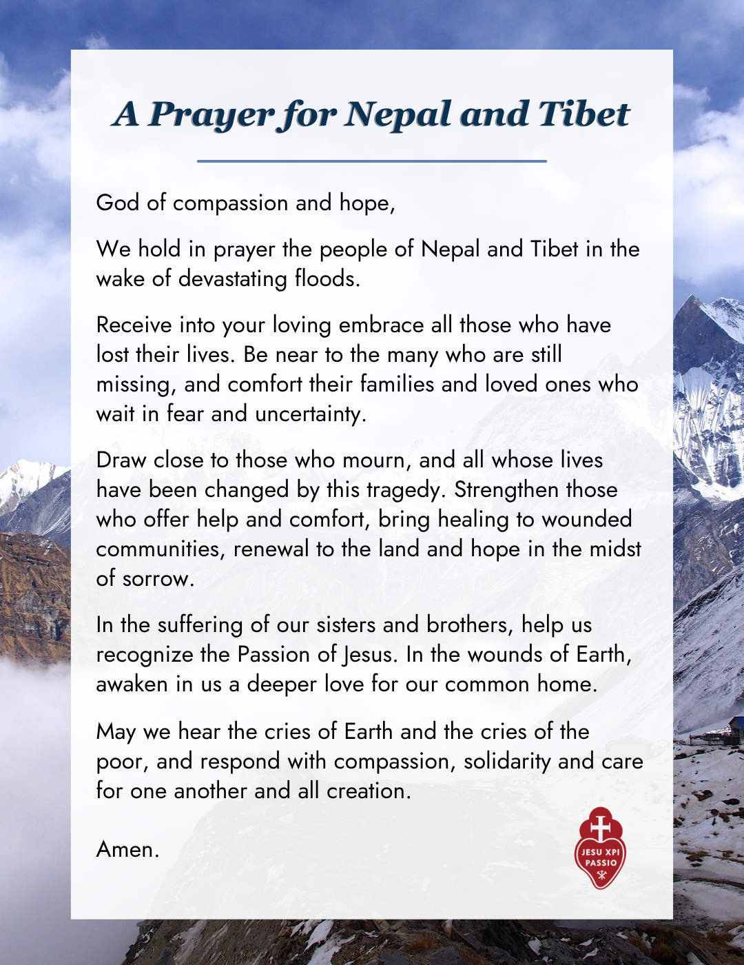 Prayer for Nepal and Tibet Floods